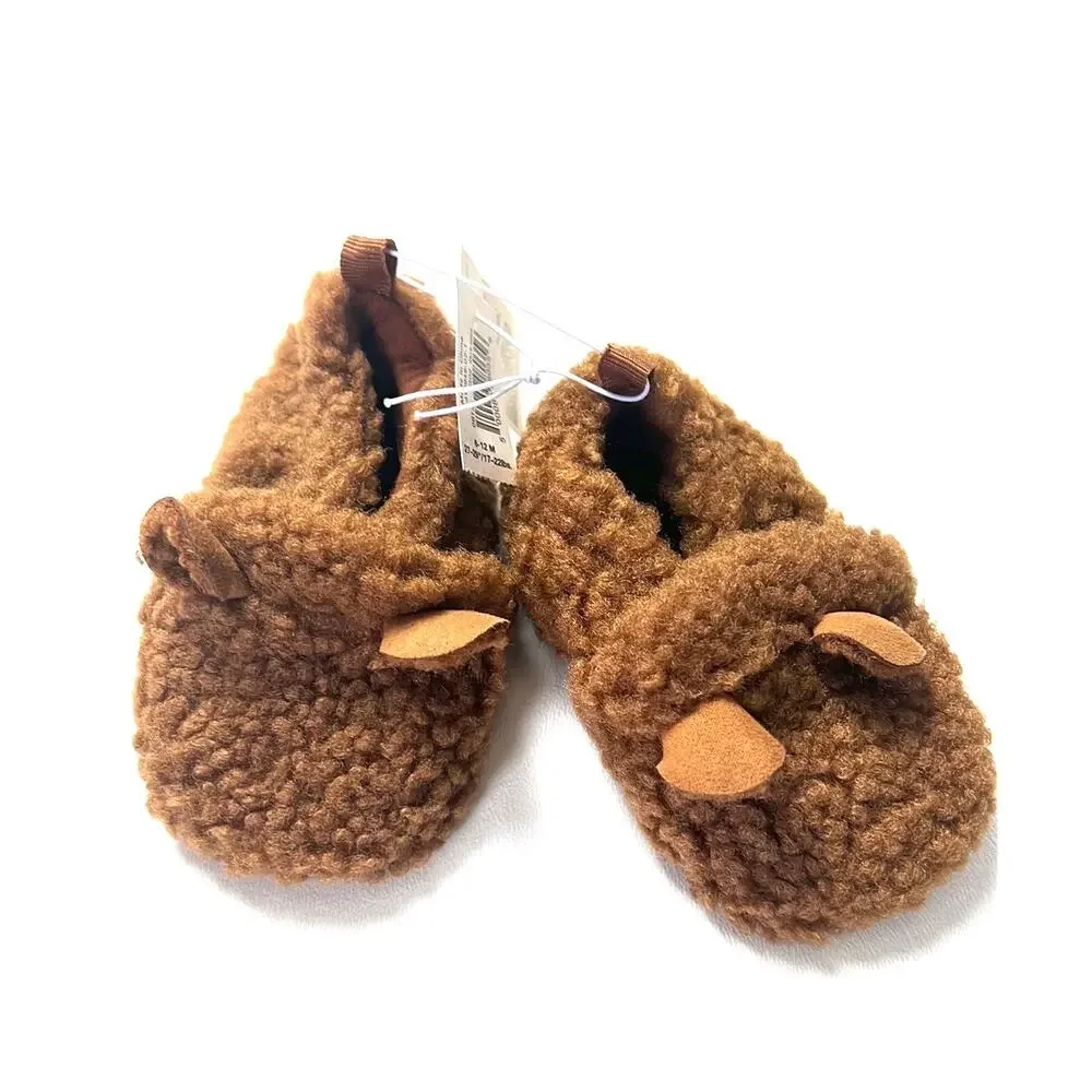 Old Navy Baby Fuzzy Bear Slippers Shoes Sz 6-12M